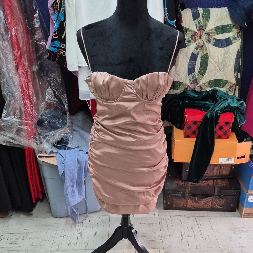 Blanc Noir Ruched Blush Mini Dress